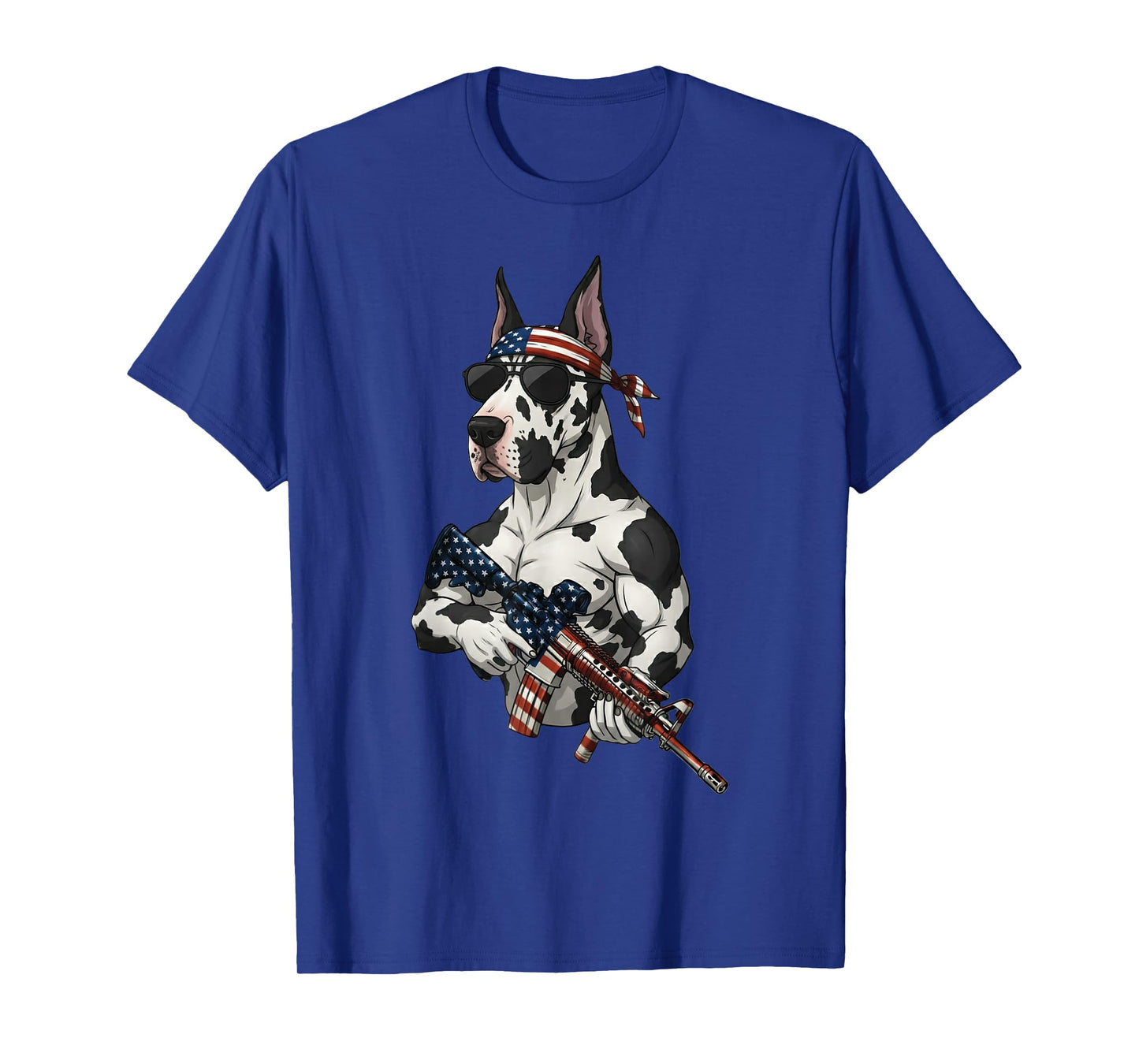 Funny Patriotic Great Dane with Rifle USA Flag Design T-Shirt