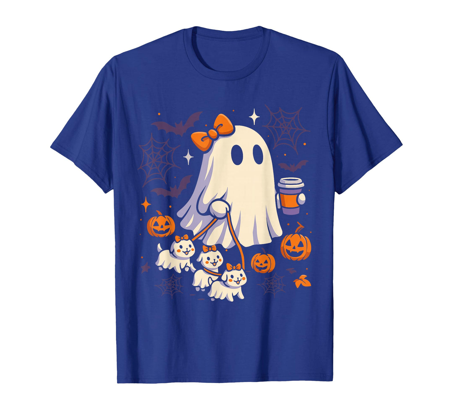 Ghost Walking Dog Shirt Coquette Halloween Dog Ghost Coffee T-Shirt