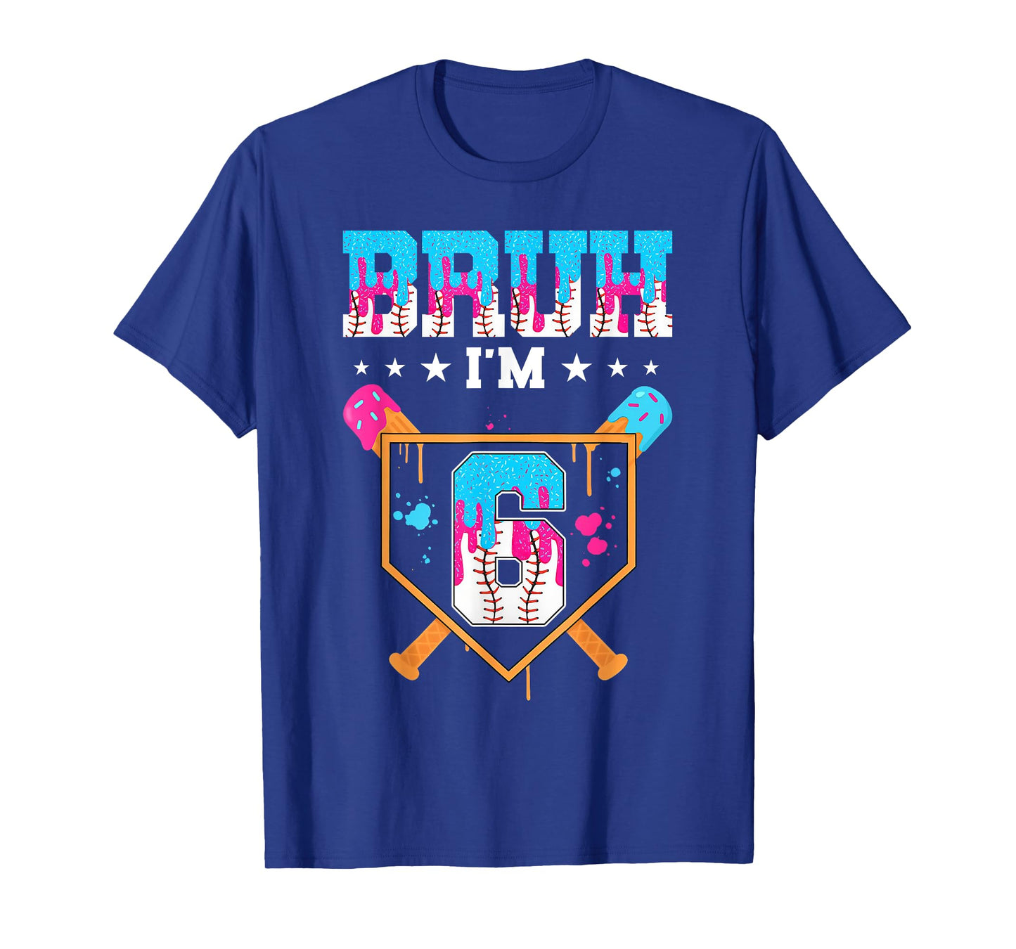 Bruh 6th Birthday Boy Baseball Ice Cream Drip 6 Year Old Boy T-Shirt