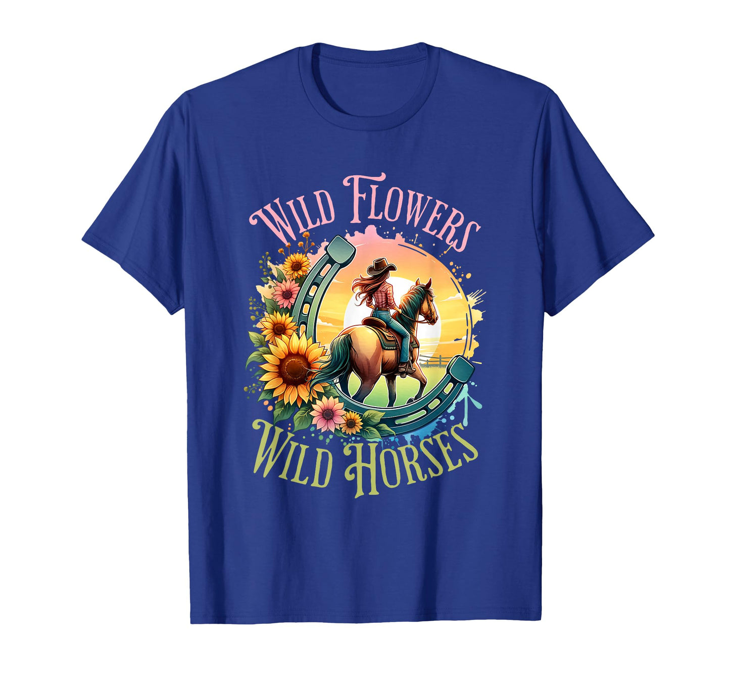 Wild Flowers & Wild Horses Country Sunset Western Cowgirl T-Shirt