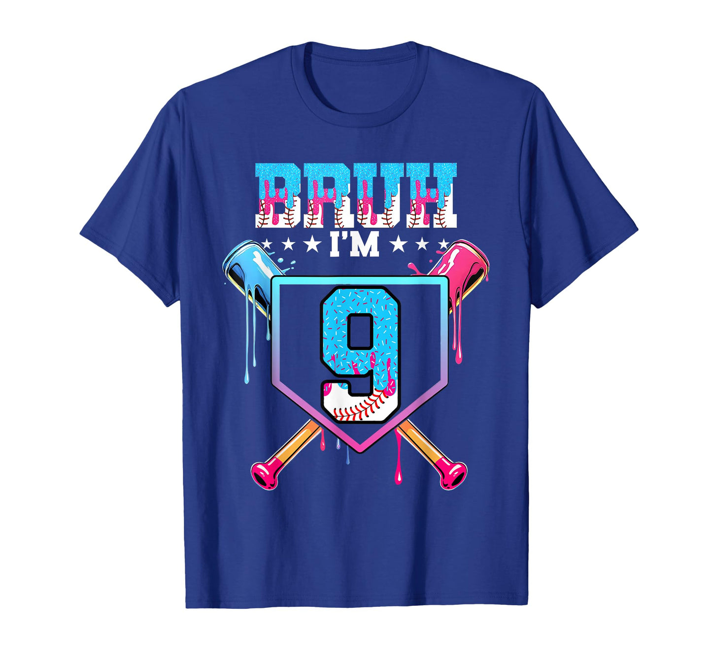 Bruh 9th Birthday Boy Baseball Ice Cream Drip 9 Year Old Boy T-Shirt