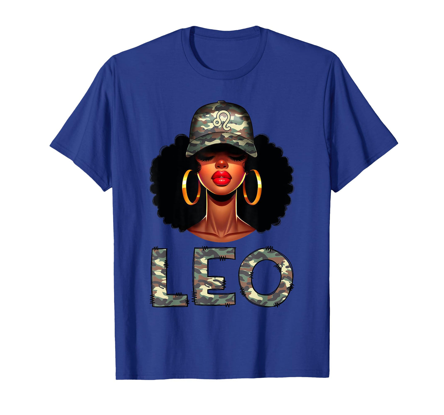 Leo Queen Retro Camo Black Woman Cap Zodiac Sign T-Shirt