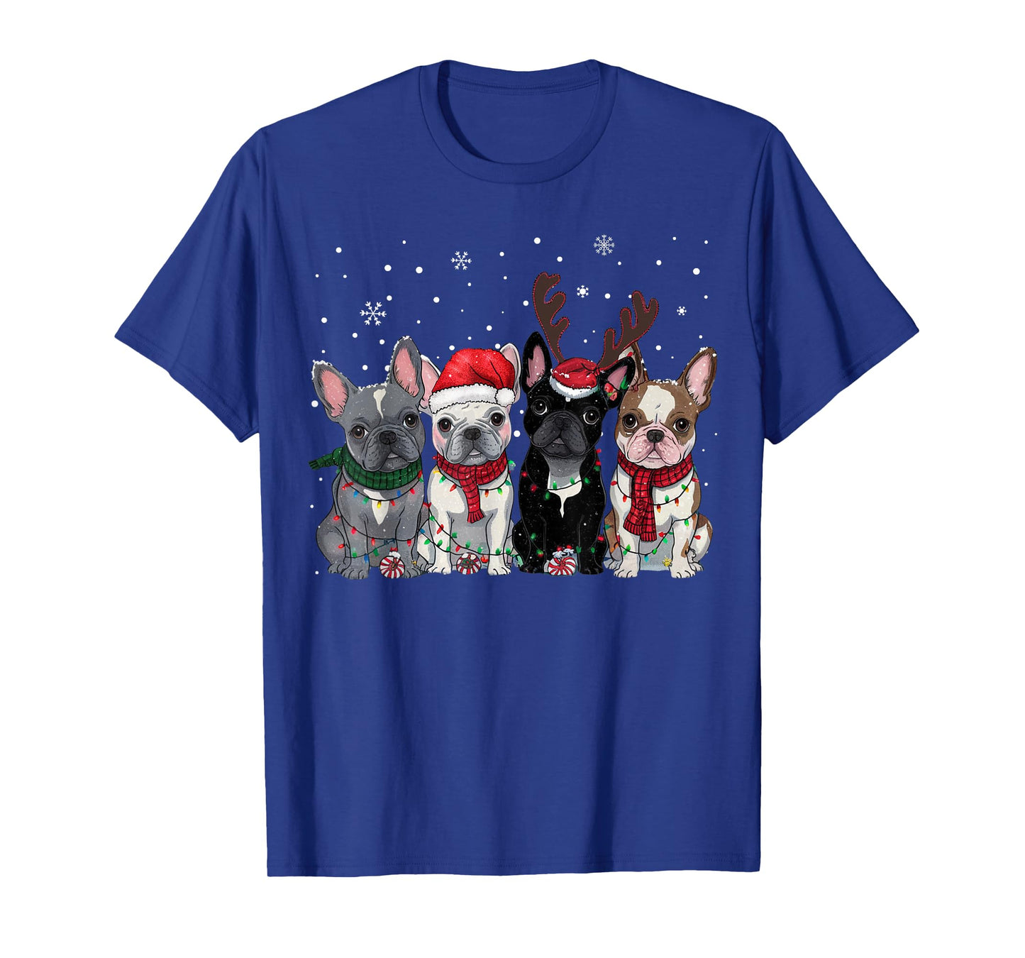 Christmas Lights French Bulldogs Xmas Frenchie Dog Men Kids T-Shirt