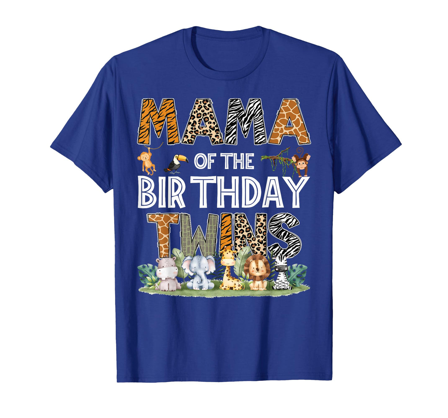 Mama Of The Birthday Twins Safari Wild One Zoo Animal T-Shirt