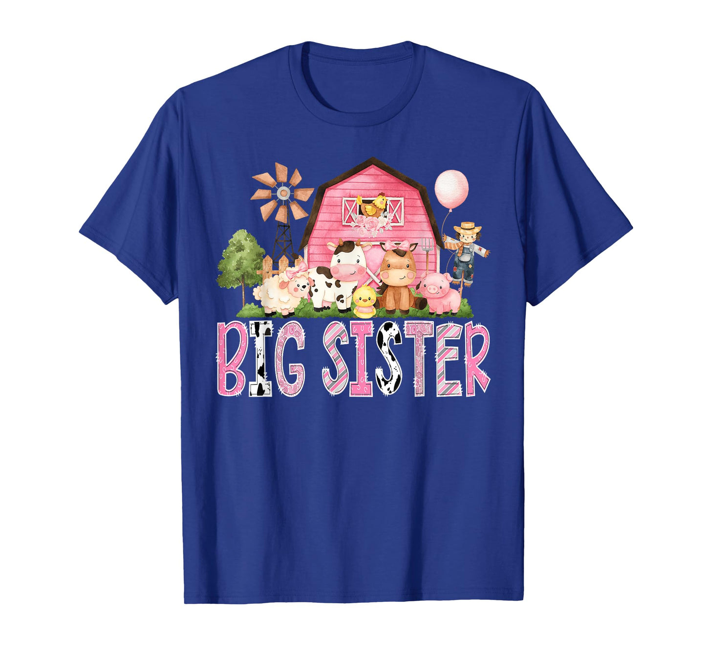 Big Sister Pink Farm Cow Birthday Girl Matching Family T-Shirt