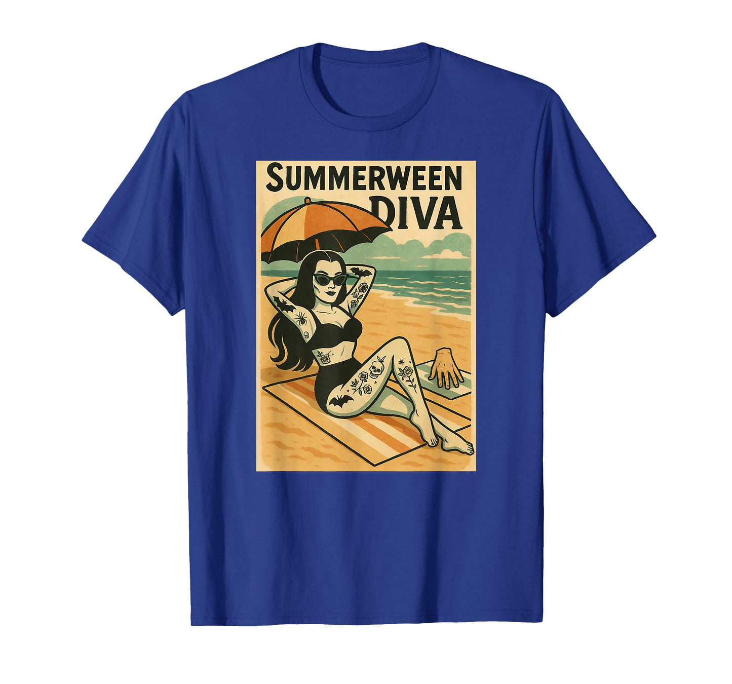 Summerween Diva Beach Gothic Retro Tattoo Art T-Shirt