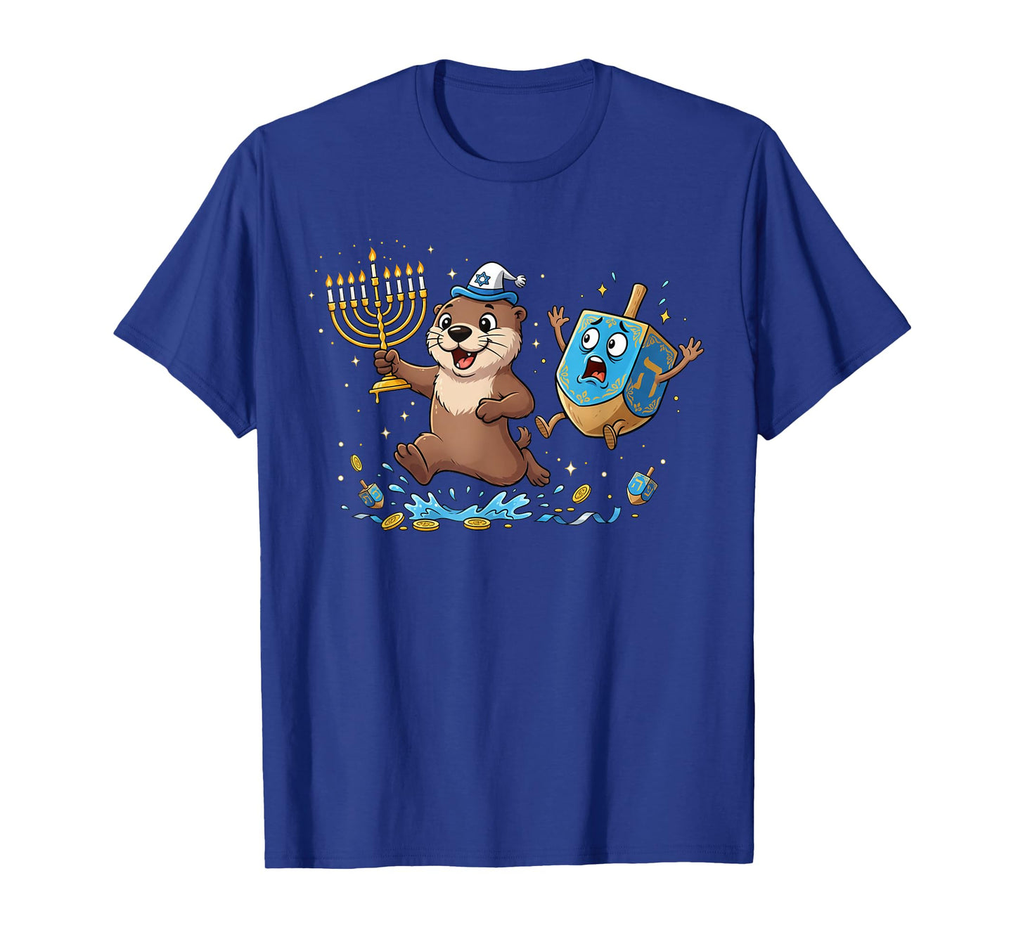 Funny Otter Dreidel Menorah Hanukkah Kids Womens Mens T-Shirt