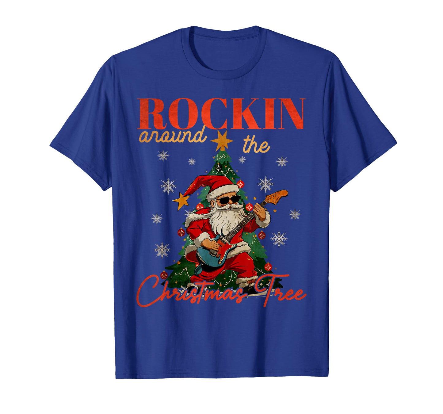 Rocking Around The Christmas Tree Santa Rock and Roll Guitar T-Shirt