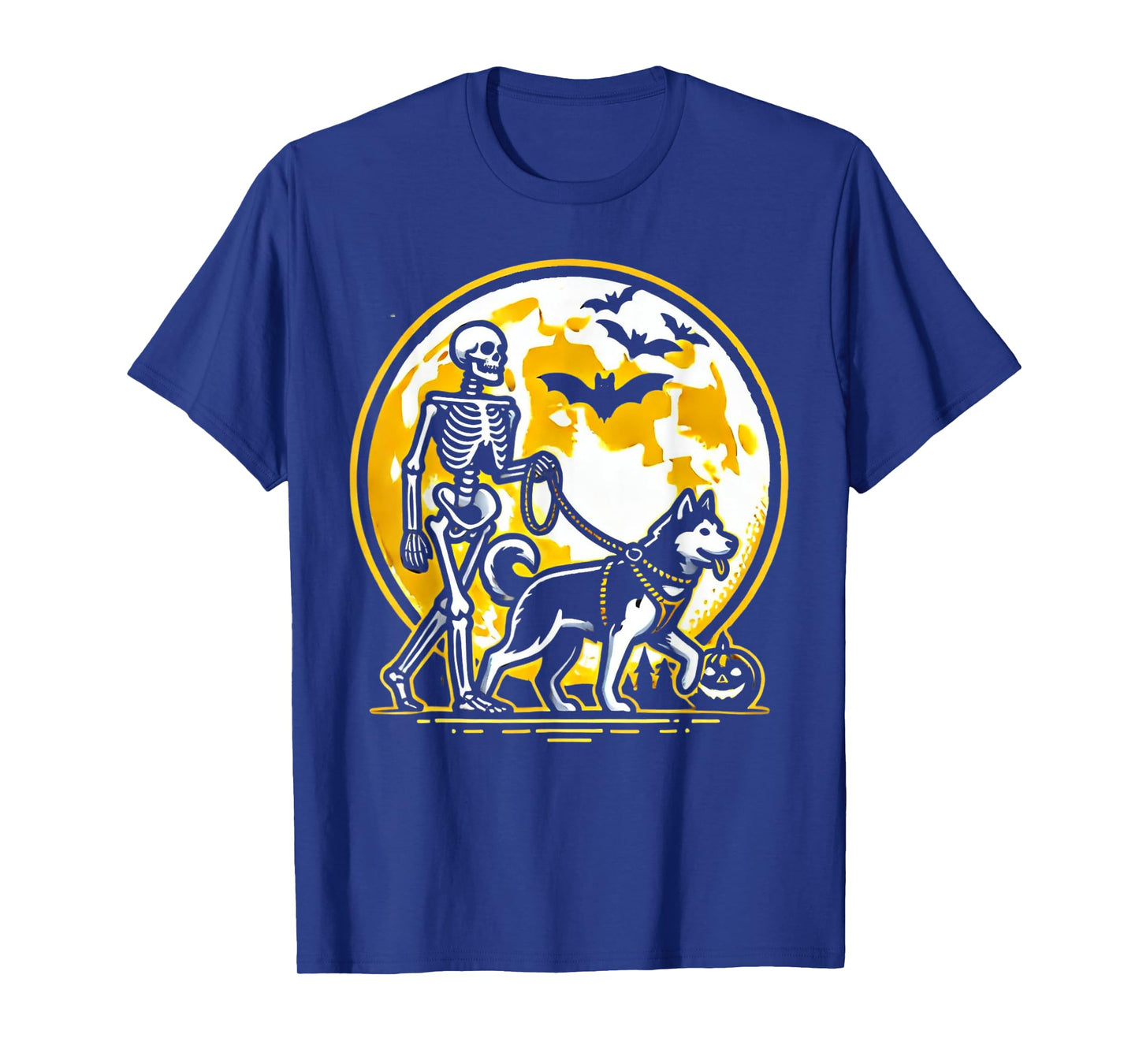 funny Siberian Husky Skeleton Dog Walking Halloween Costume T-Shirt