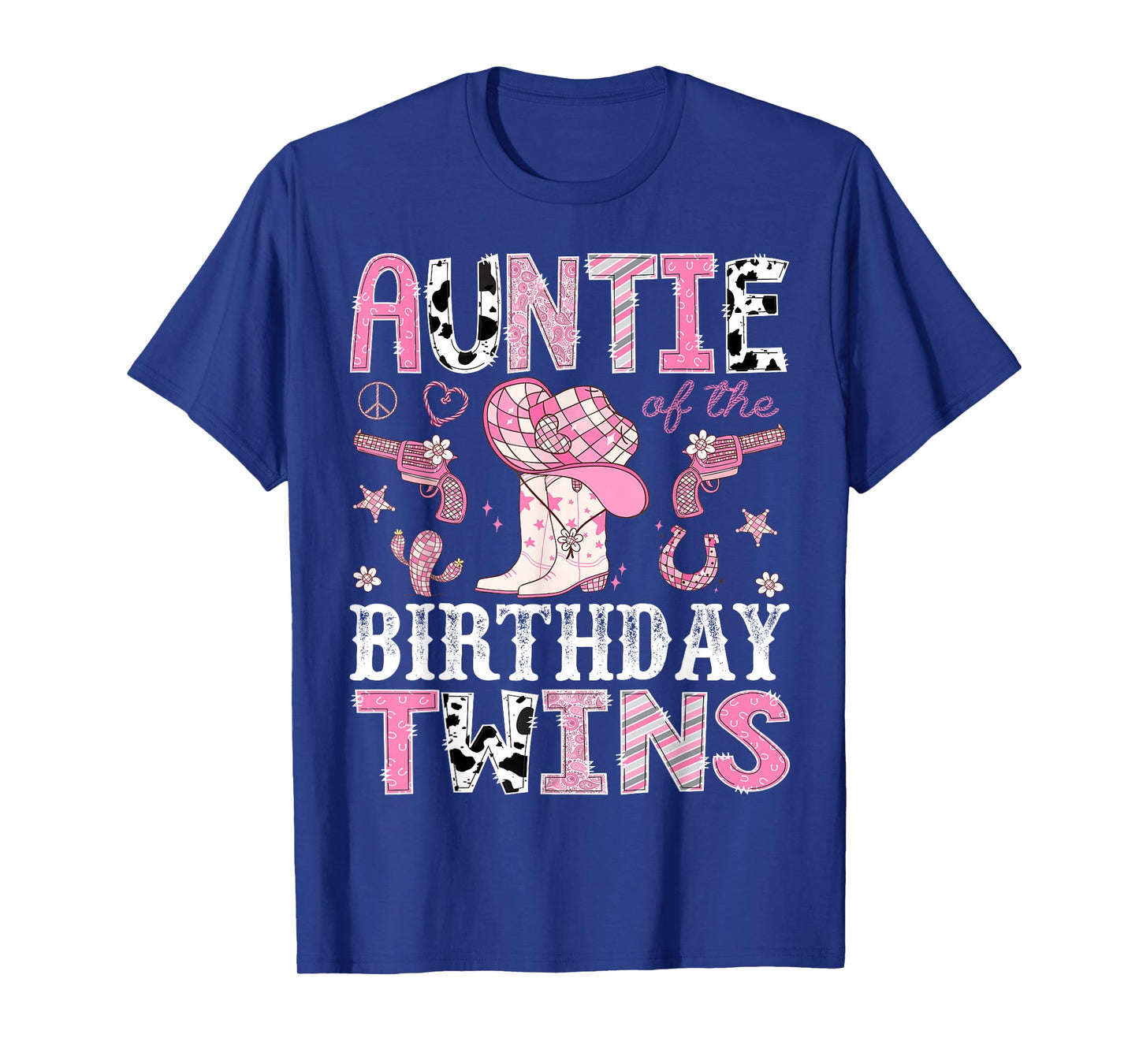 Auntie of The Birthday Twins Pink Rodeo Cowgirl Western T-Shirt