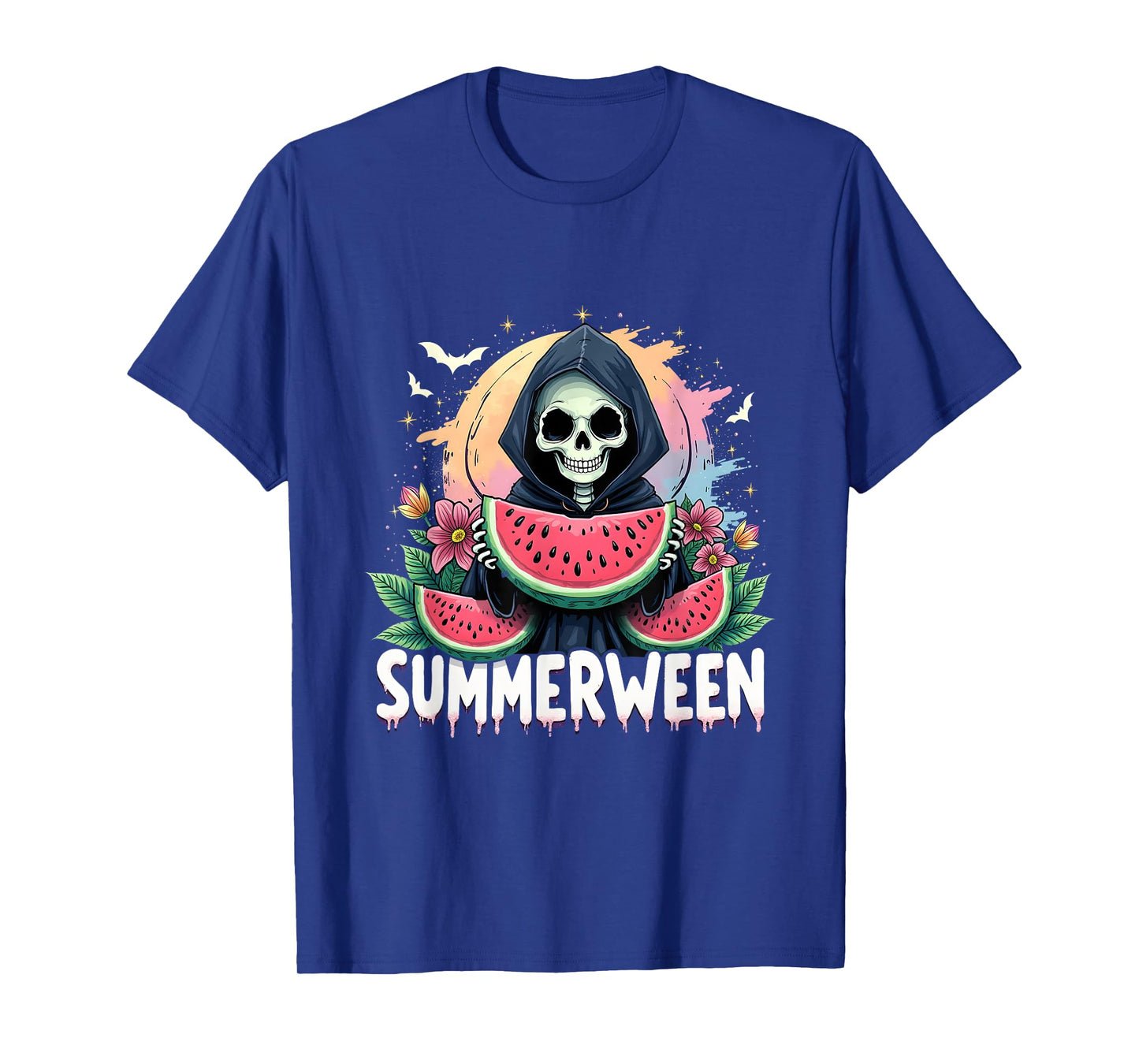 Summerween Skeleton Eating Watermelon Funny Halloween T-Shirt