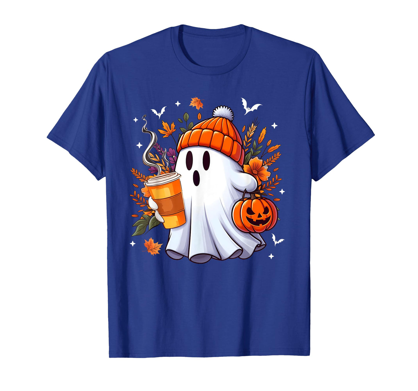 Halloween Ghost Drinking Ice Coffee Lover Ghost Girl Women T-Shirt