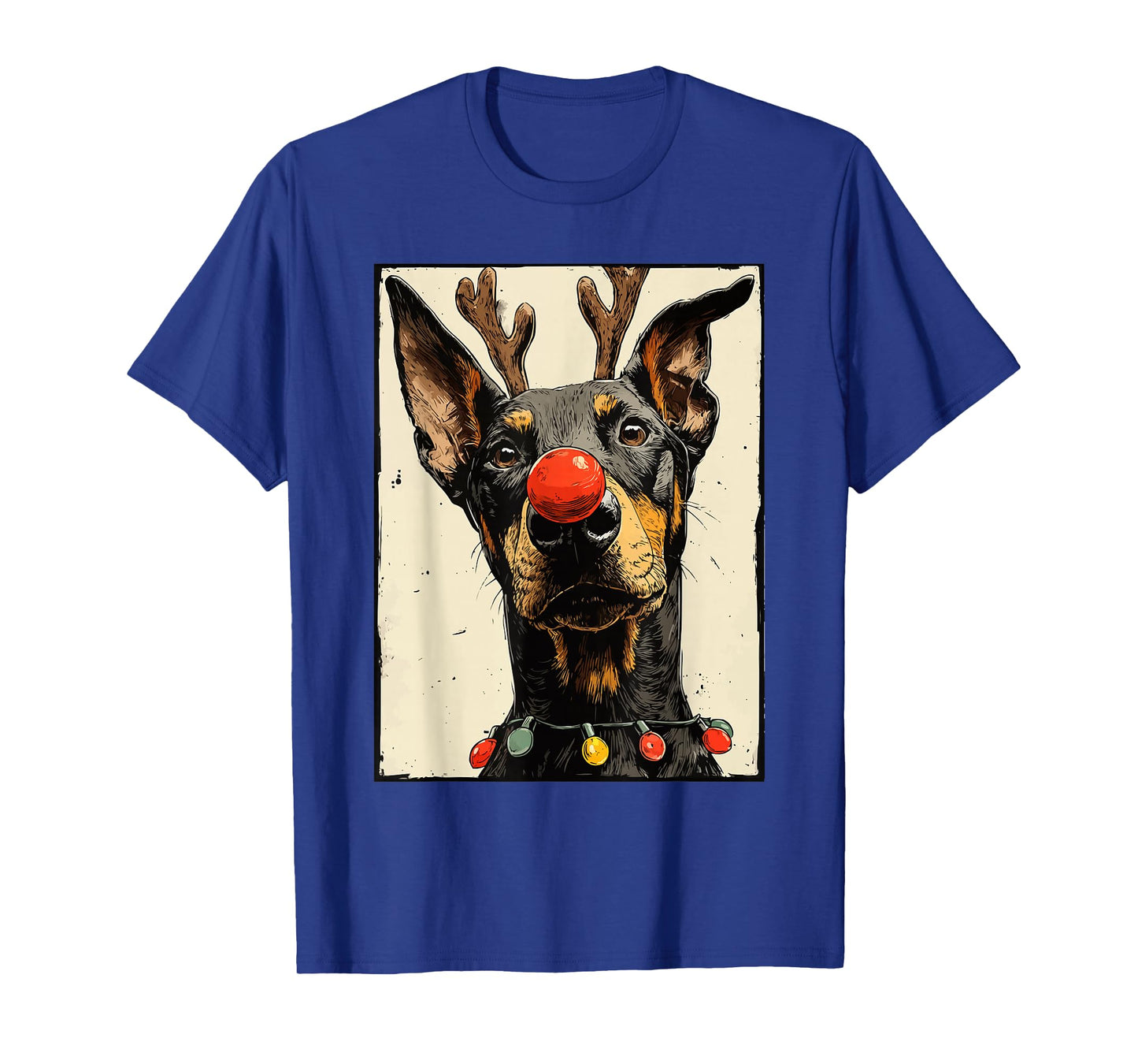 Funny Christmas Doberman Dog Holiday Lights Festive Animal T-Shirt