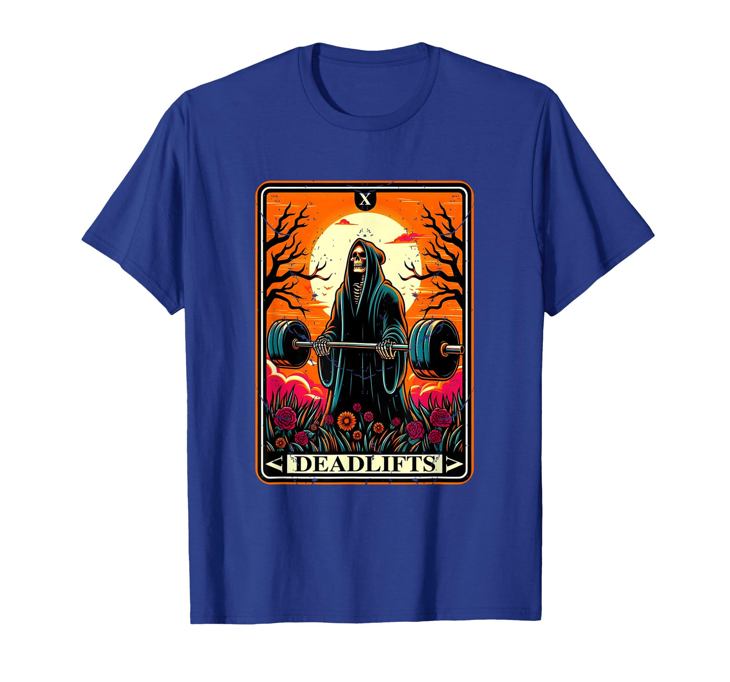Horror Tarot Card Deadlifts The Death Gym Workout Halloween T-Shirt