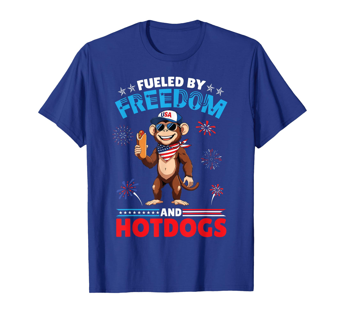 Monkey American Fueled by Freedom And Hotdogs 4th Of July T-Shirt