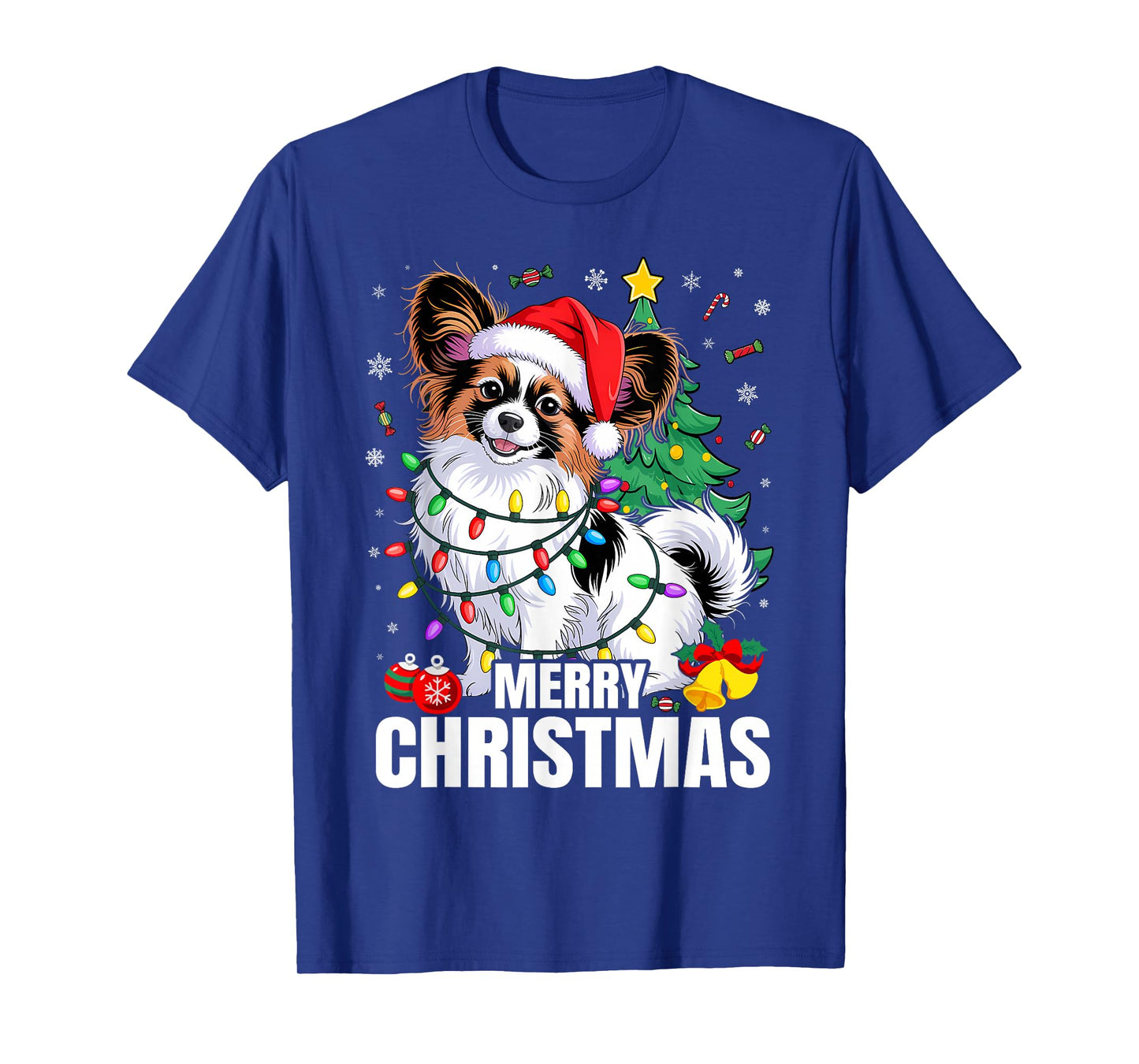 Papillon Dog Santa Hat Funny Merry Christmas Dogs Lovers T-Shirt