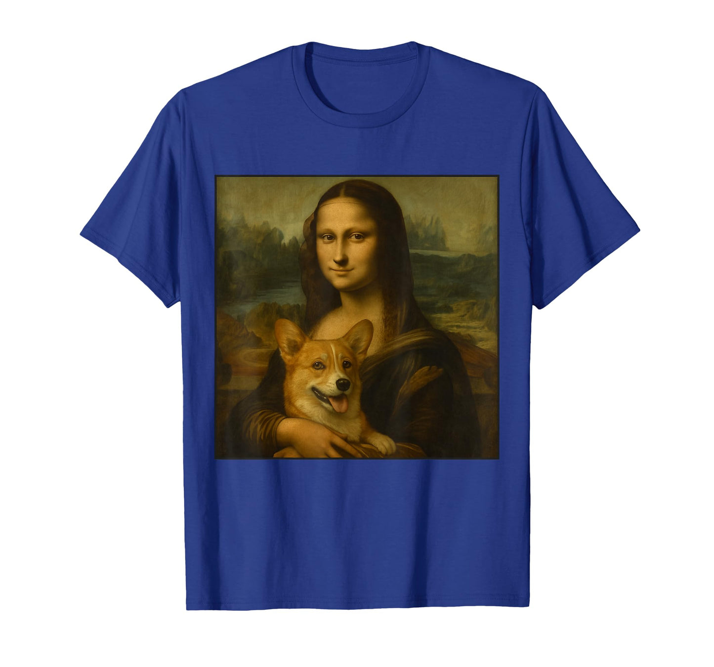 Mona Lisa Holding Corgi Funny Dog Lover Art Parody Painting T-Shirt