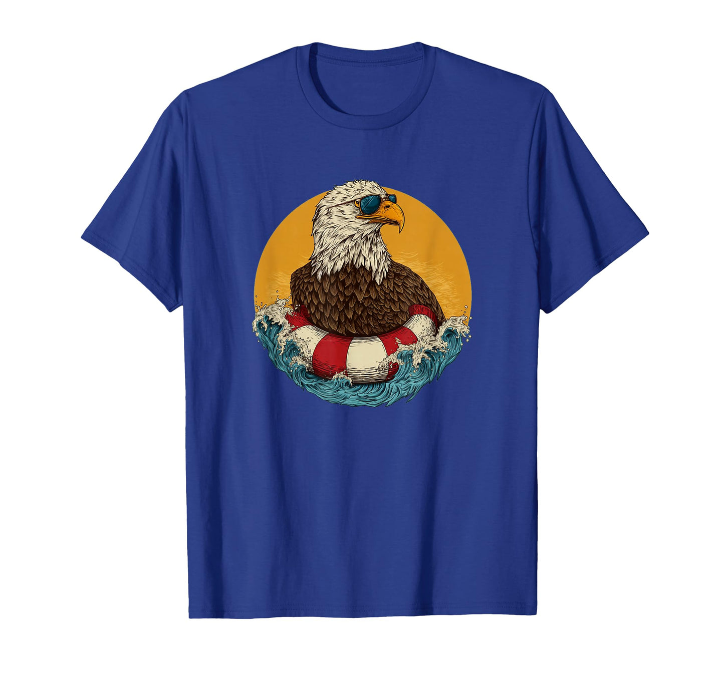 Bespectacled Eagle in Pool Ring for Patriotic Holidays T-Shirt