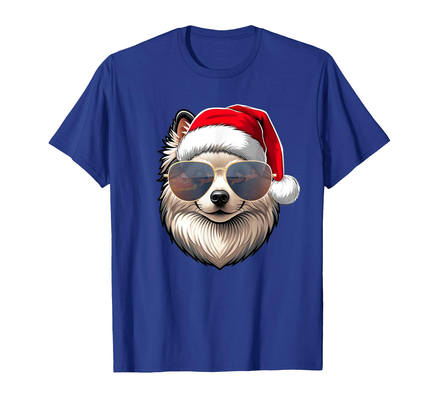 Ugly Sweater X-mas Santa American Eskimo Dog Christmas T-Shirt