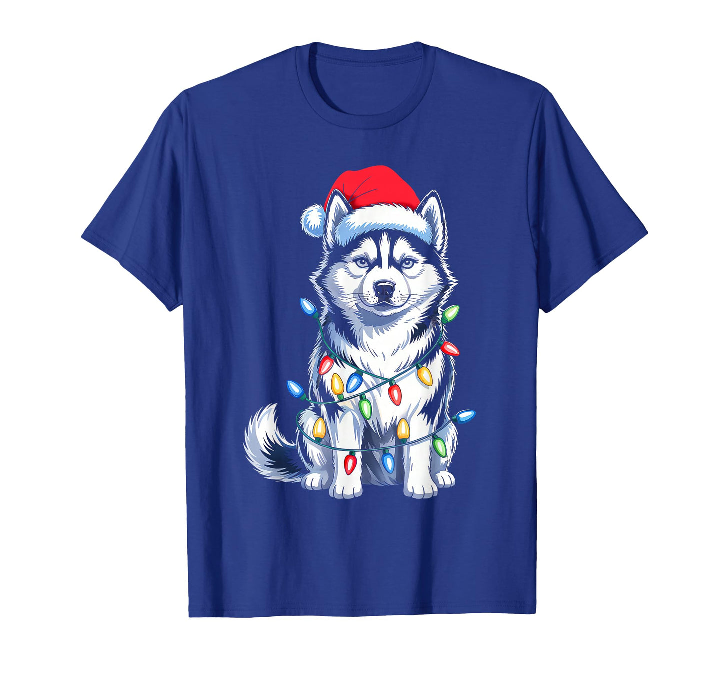 Husky Dog Tree Christmas Lights Funny Xmas Pajamas Dog Lover T-Shirt