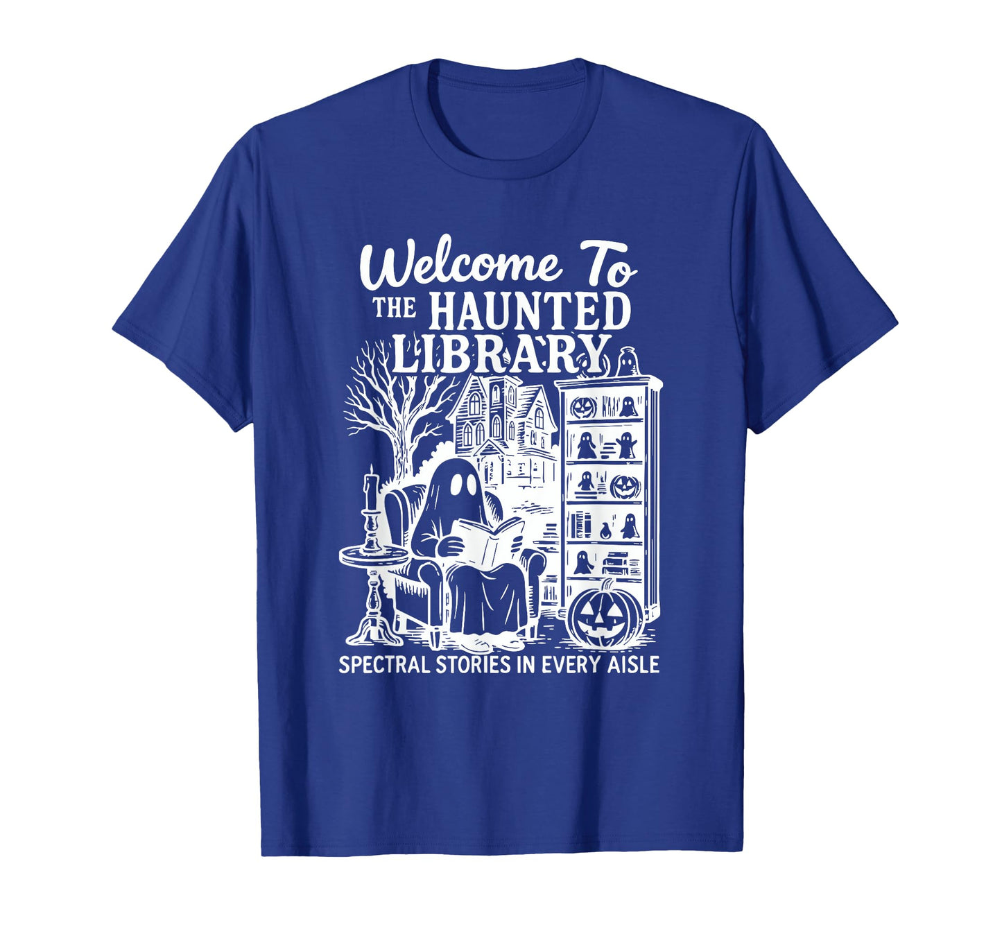 Welcome To The Haunted Library Halloween Ghost Reading Book T-Shirt