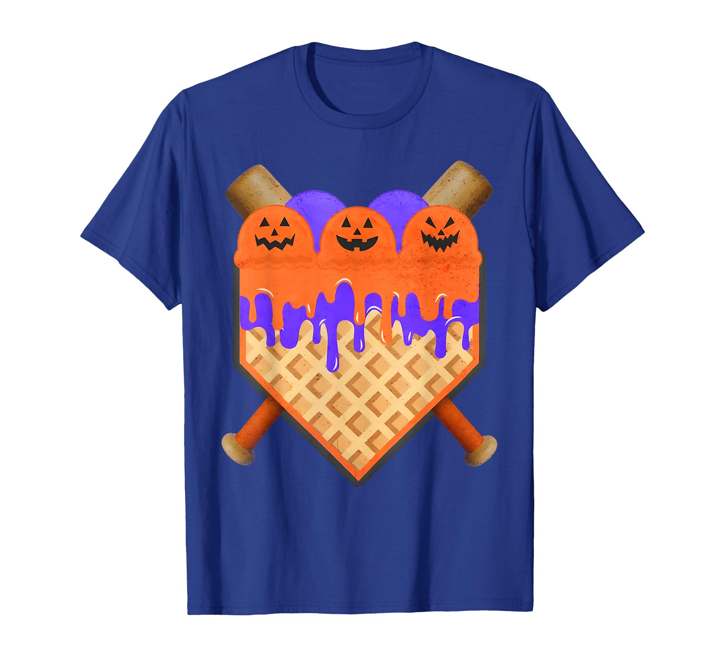Baseball Home Plate Ice Cream Drip with Pumpkin Faces T-Shirt