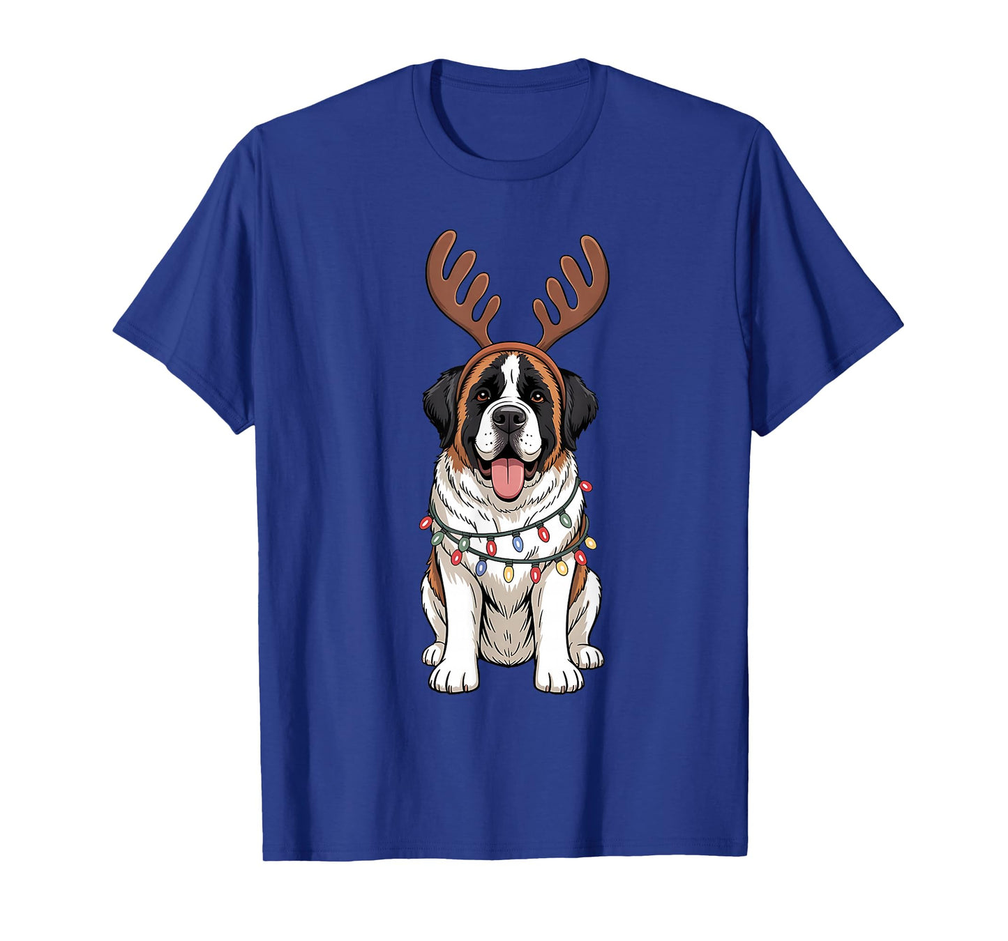 Saint Bernard Dog Christmas Reindeer Lights Funny Xmas T-Shirt