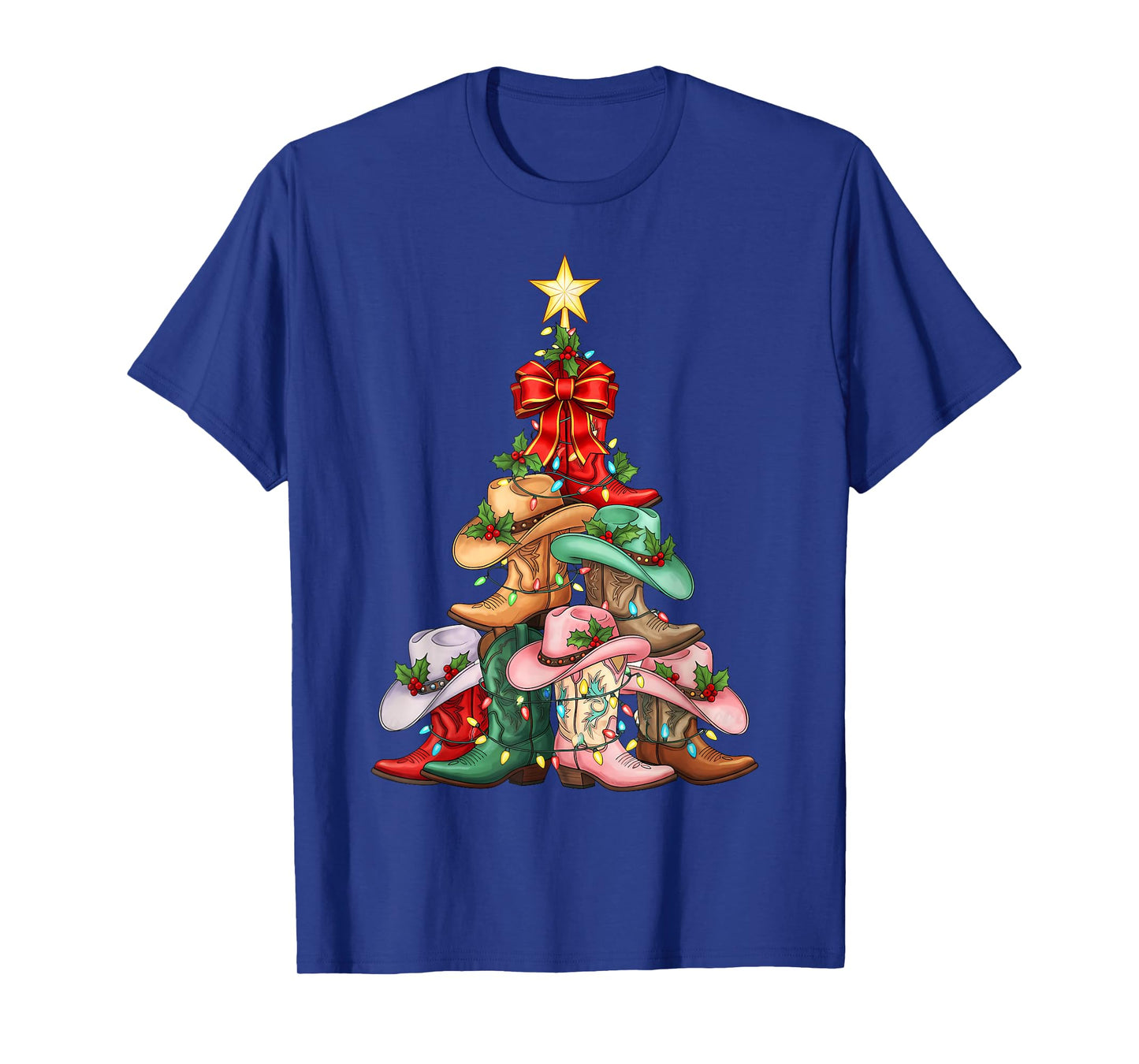Howdy Christmas Tree Western Cowgirl Boots Xmas Lights T-Shirt