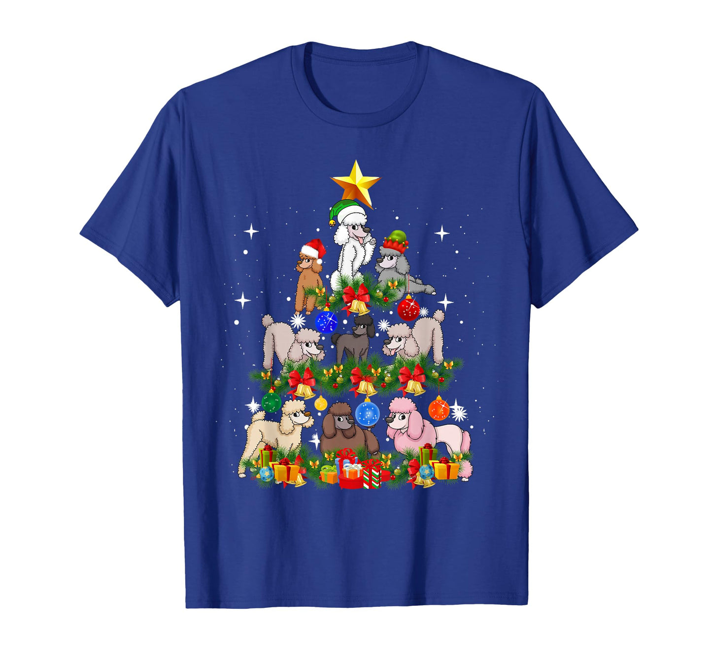 Funny Poodle Christmas Tree Santa Hat Xmas Holiday Costume Men Women Kids T-Shirt
