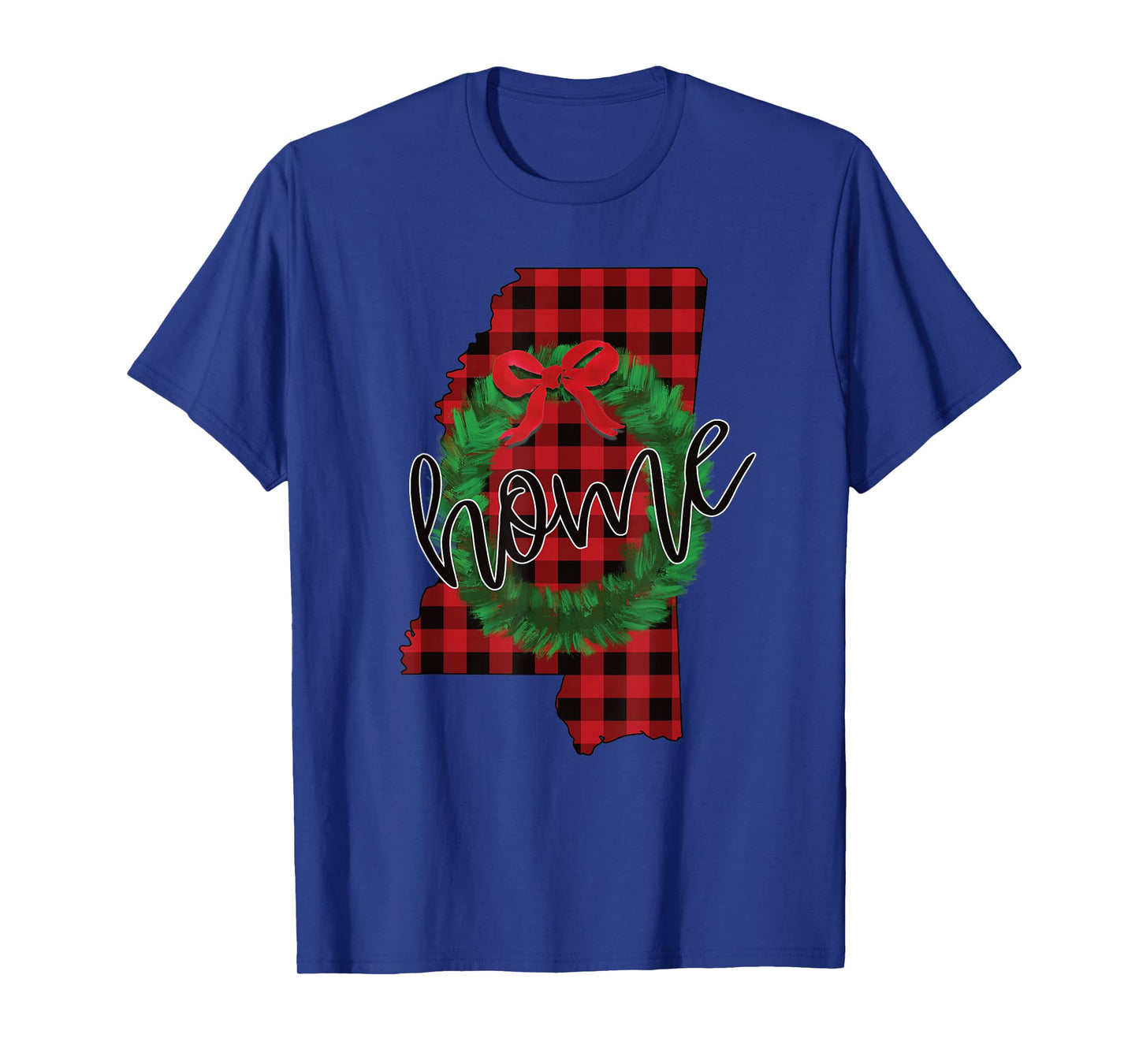 Mississippi Buffalo Plaid Christmas Home Wreath Retro T-Shirt