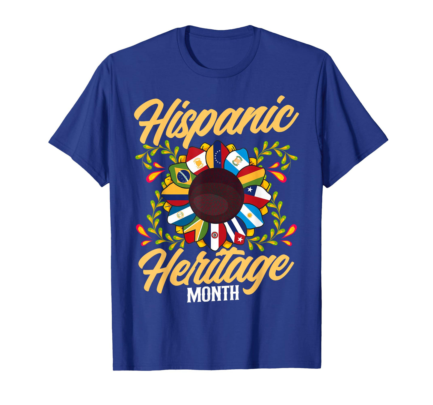 Hispanic Heritage Month Latino Countries Flags Sunflower T-Shirt