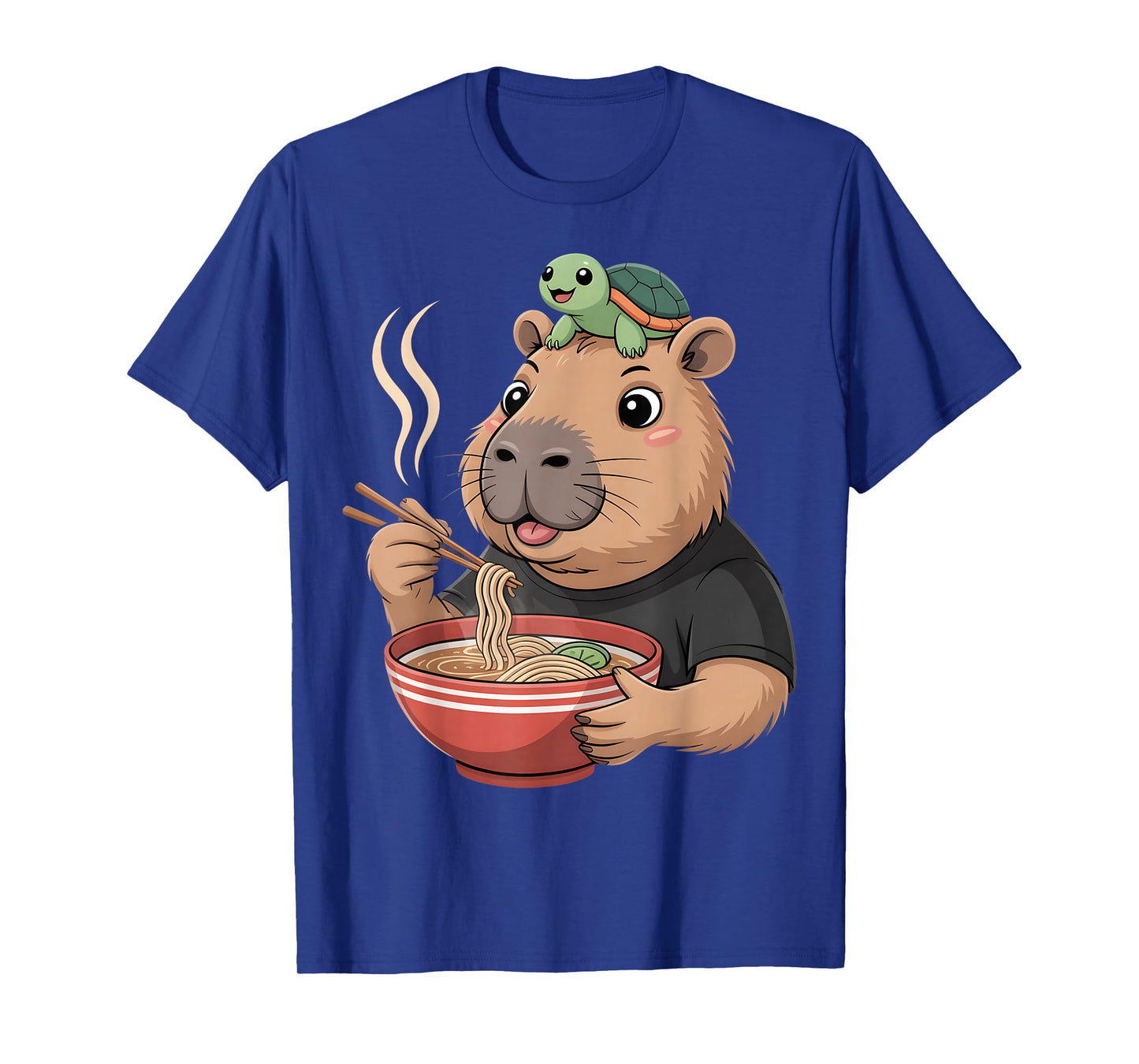 Kawaii Capybara Eating Ramen with Turtle Animal Noodle T-Shirt