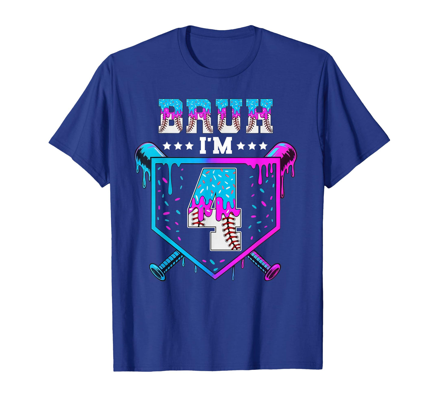 Bruh 4th Birthday Boy Baseball Ice Cream Drip 4 Year Old Boy T-Shirt