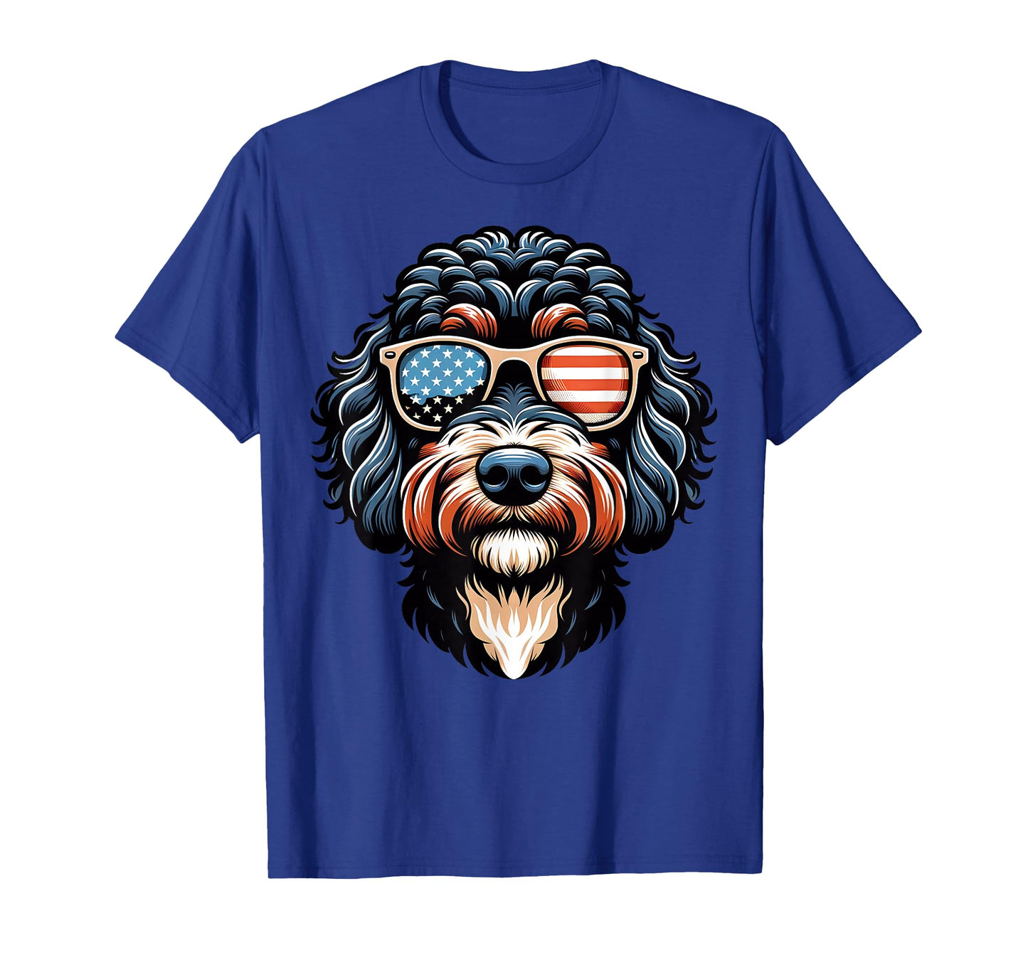 Aussiedoodle Patriotic American Flag USA Sunglasses Dog T-Shirt