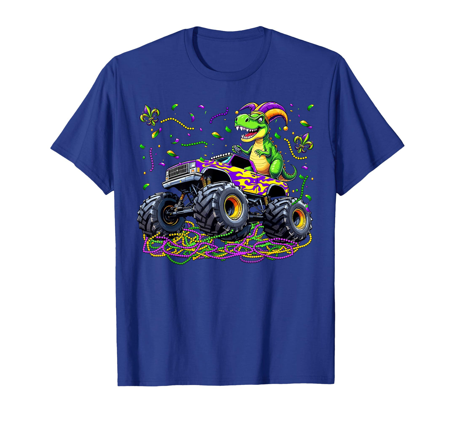 Mardi Grawr Mardi Gras Dinosaur T-rex Monster Truck Boy Kid T-Shirt
