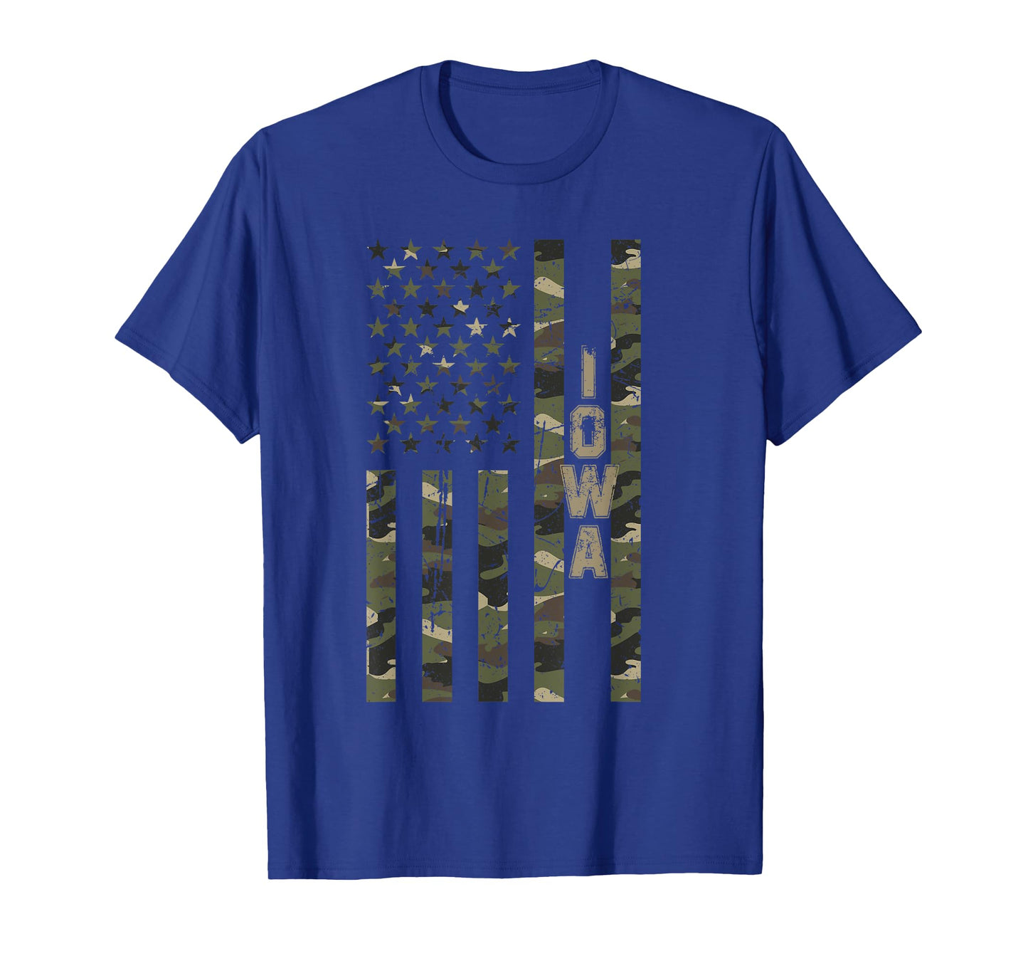 Iowa United States Distressed Camo w US Flag T-Shirt