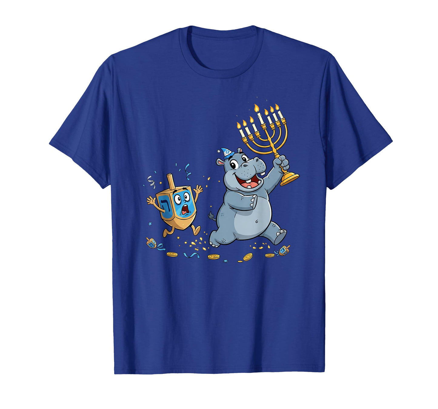 Funny Hippo Dreidel Menorah Hanukkah Kids Womens Mens T-Shirt