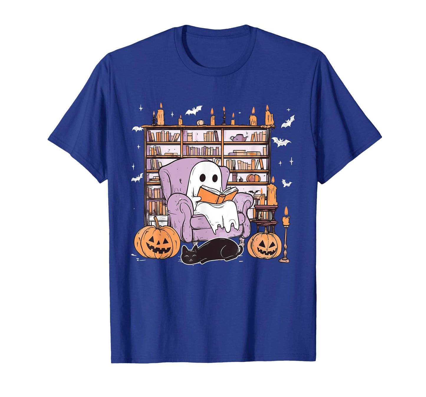Ghost Reading Books Librarian Ghost Halloween Teacher Womens T-Shirt