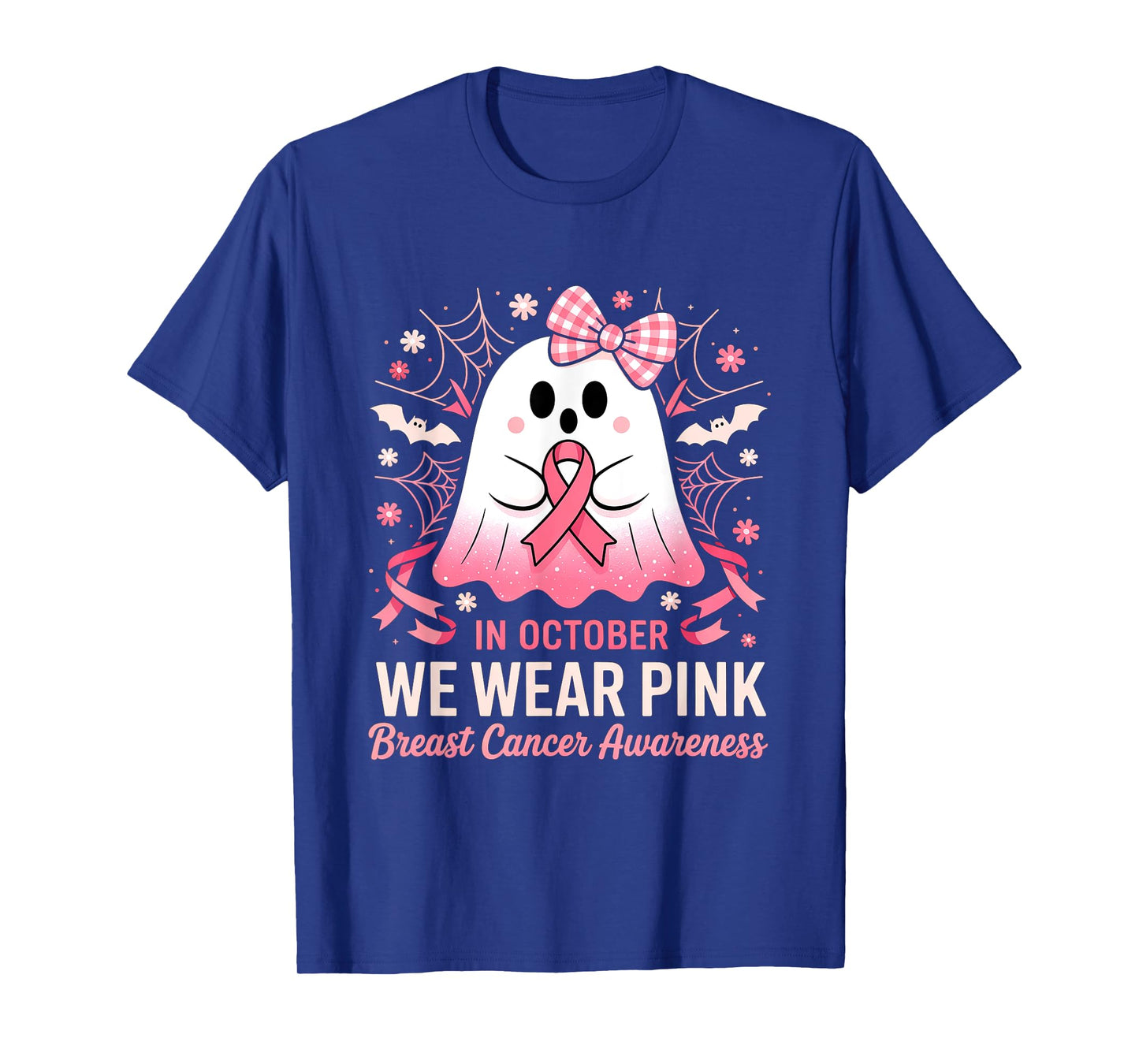 In October We Wear Pink Halloween Shirt Ghost Breast Cancer T-Shirt