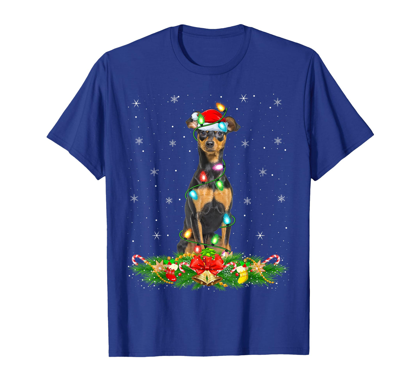 Lighting Xmas Santa Miniature Pinscher Dog Christmas T-Shirt