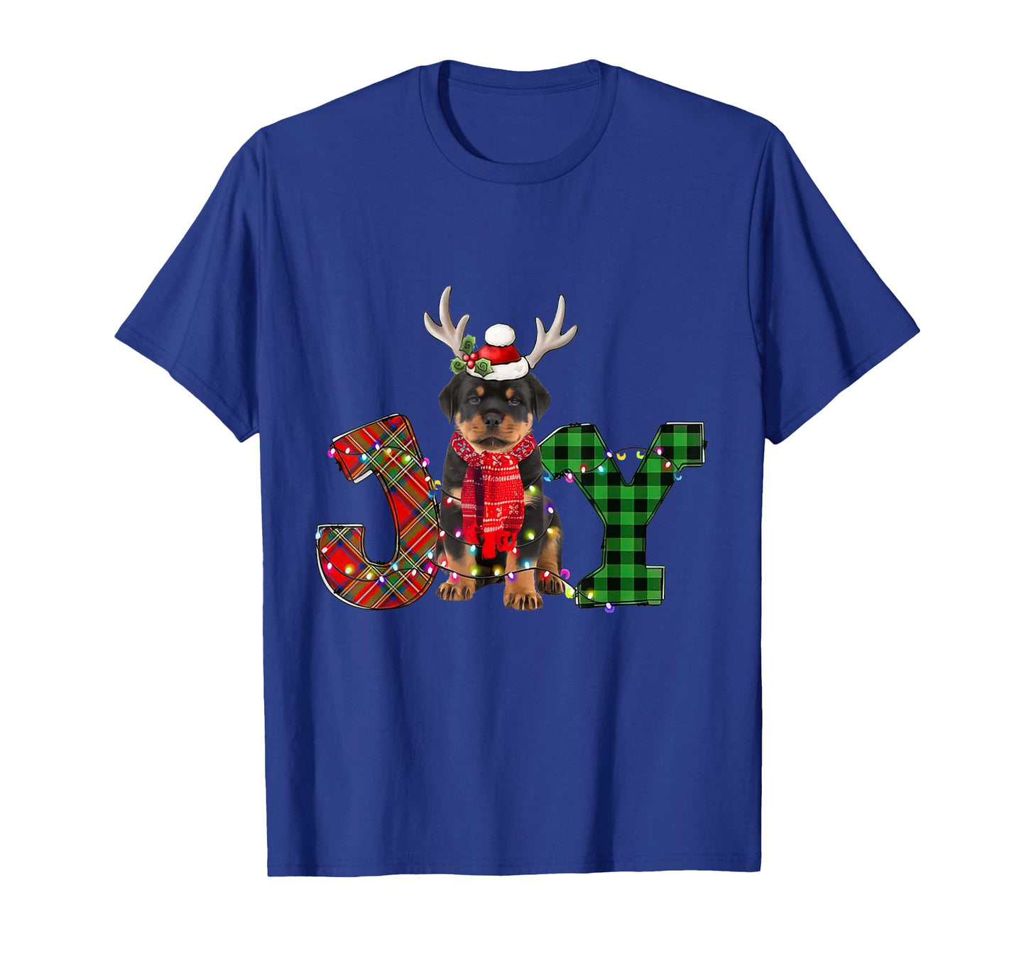 Joy Christmas Lights Rottweiler Dog Santa Hat Pajama T-Shirt for Men Women Kids
