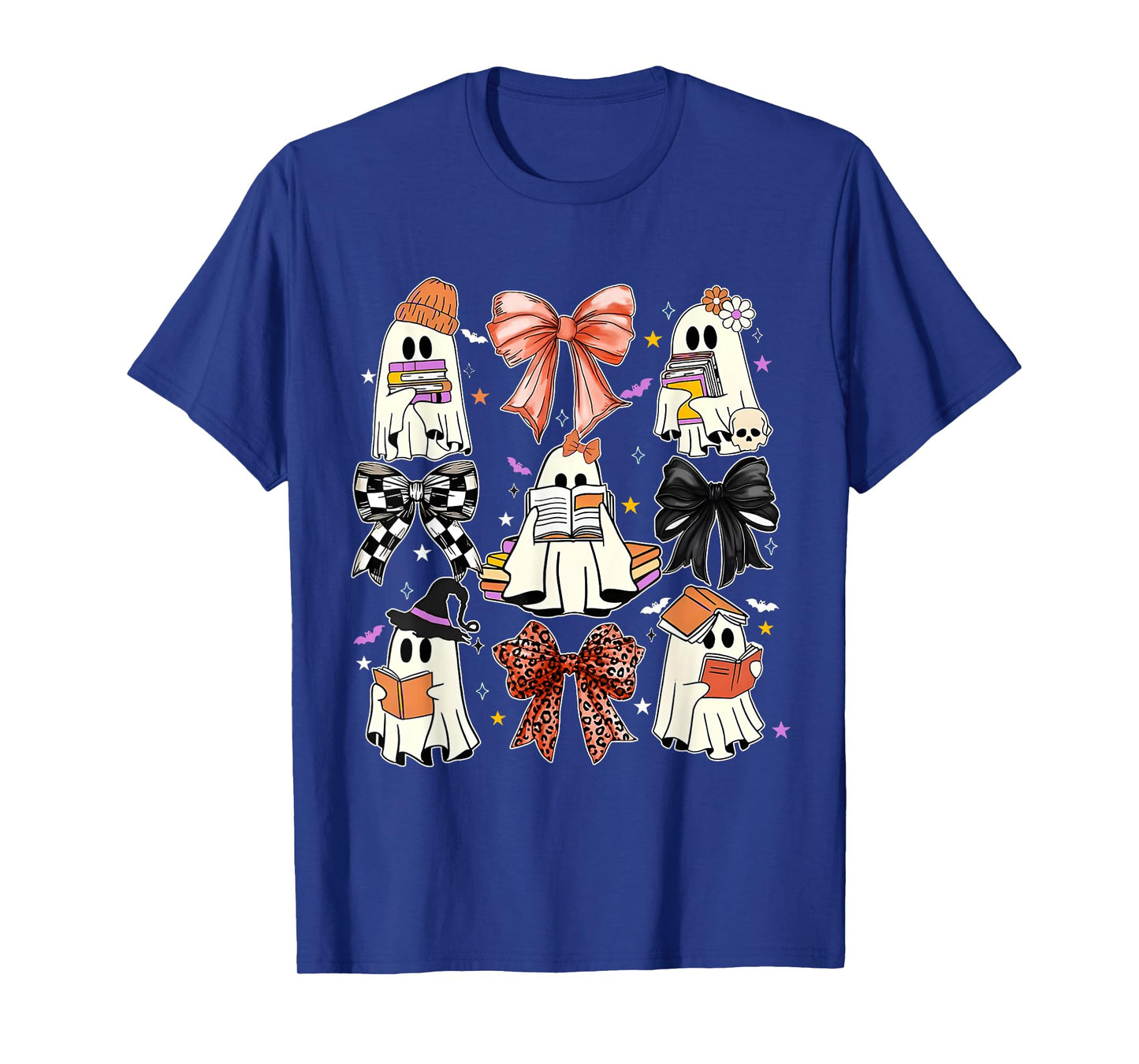 Ghost Reading Books Coquette Halloween Girls Boys T-Shirt