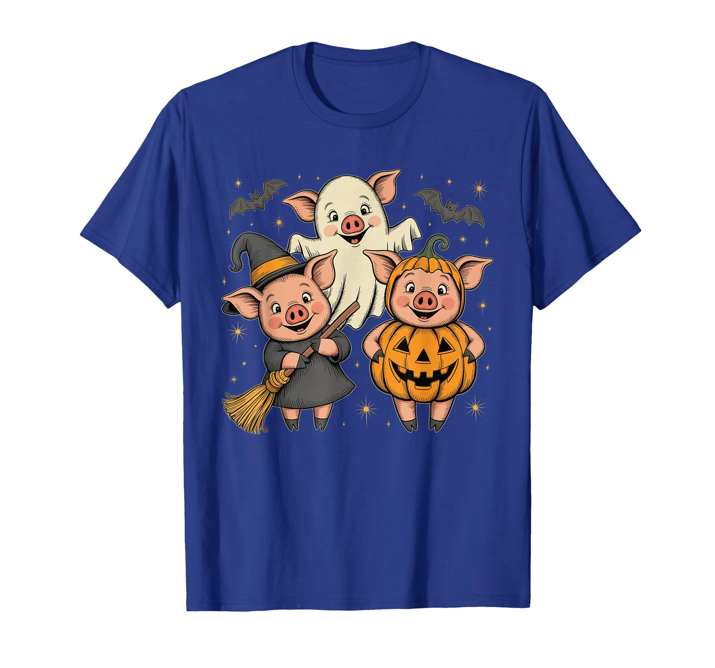 Three Halloween Pigs Cosplay Witch Boo Carved Pumpkin T-Shirt