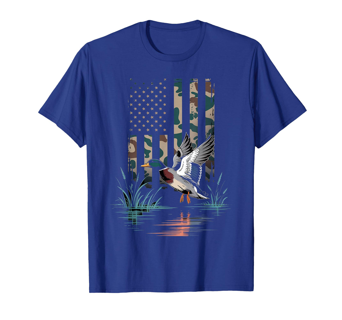 Camo Duck Hunting American Flag Waterfowl USA T-Shirt