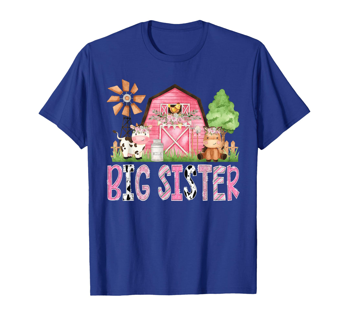 Big Sister Pink Farm Cow Kids Birthday Matching Family T-Shirt