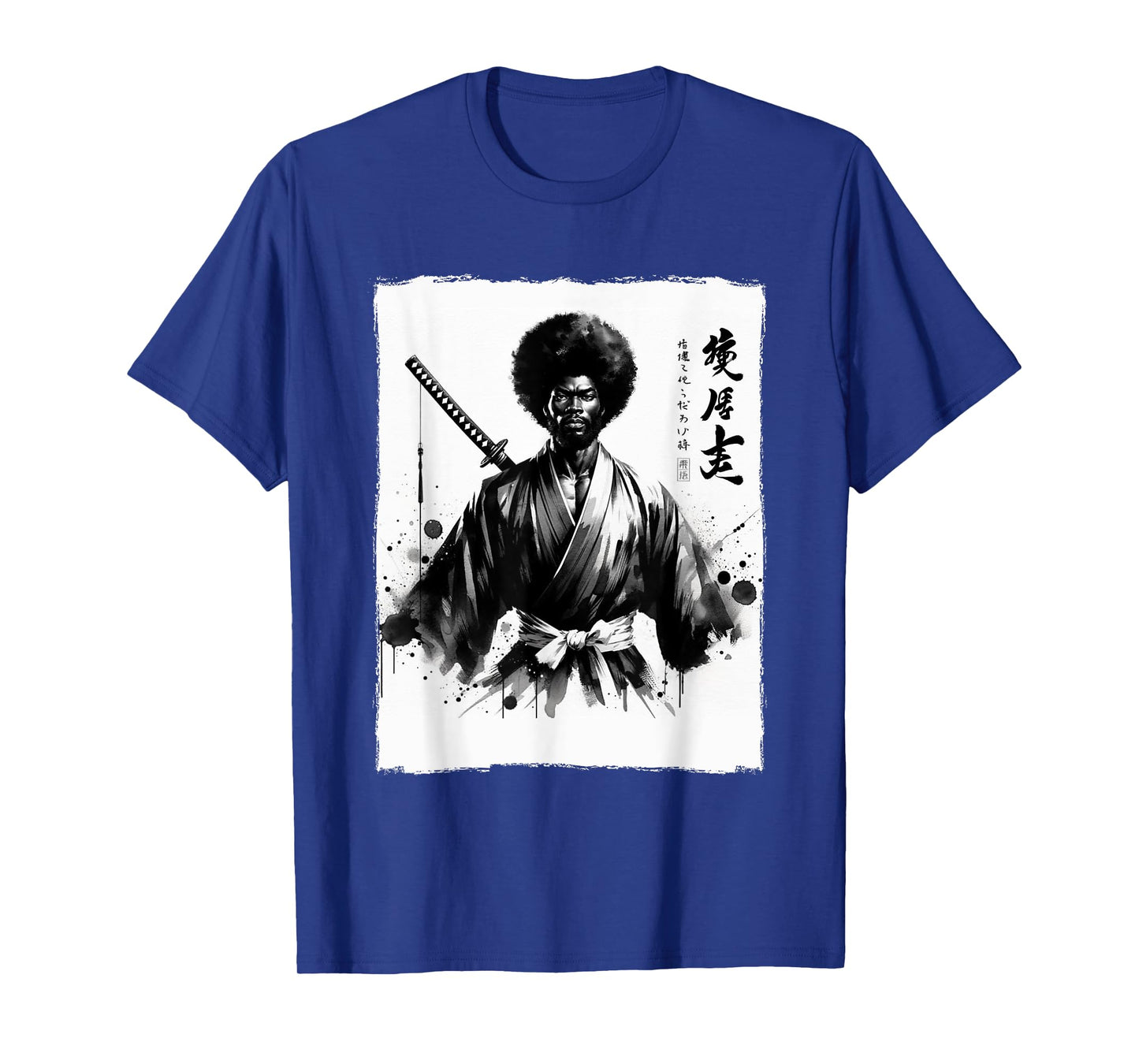 Vintage Afro African Samurai Ukiyo-e Japanese Art Graphic T-Shirt