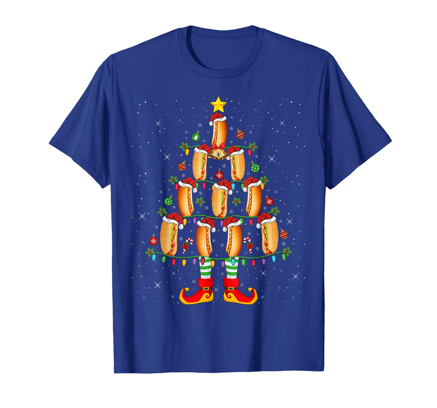 Hot Dog Lover Xmas Holiday Lighting Hot Dog Christmas Tree T-Shirt for Men Women Kids