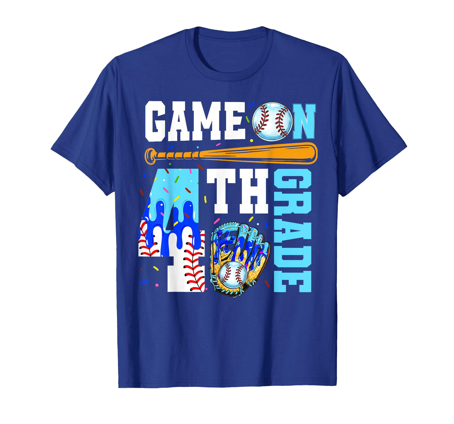 4th Grade Back To School Baseball Drip Ice Cream Game On T-Shirt