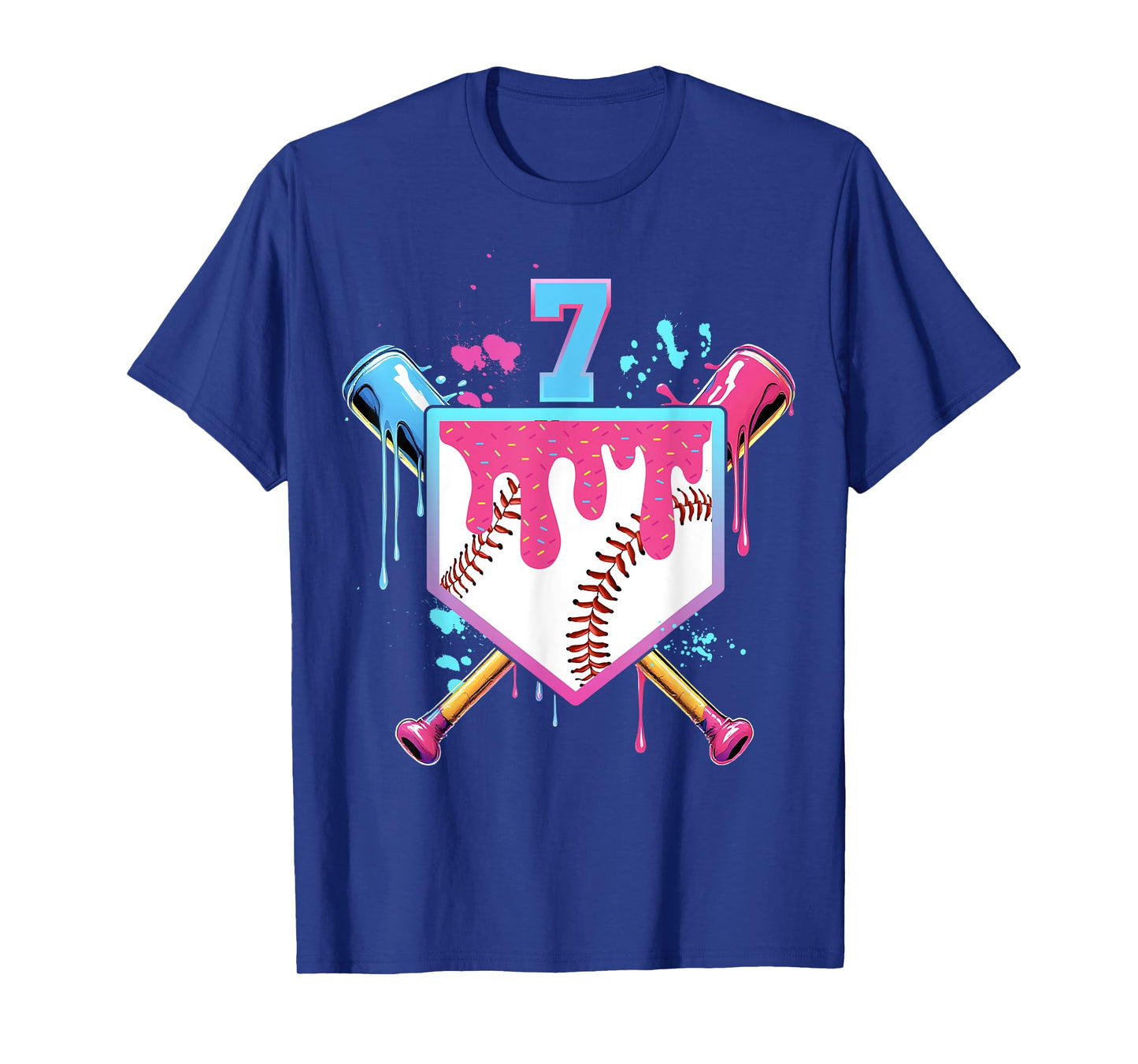 Baseball 7 Year Old Ice Cream Drip 7th Birthday Boy Number 7 T-Shirt