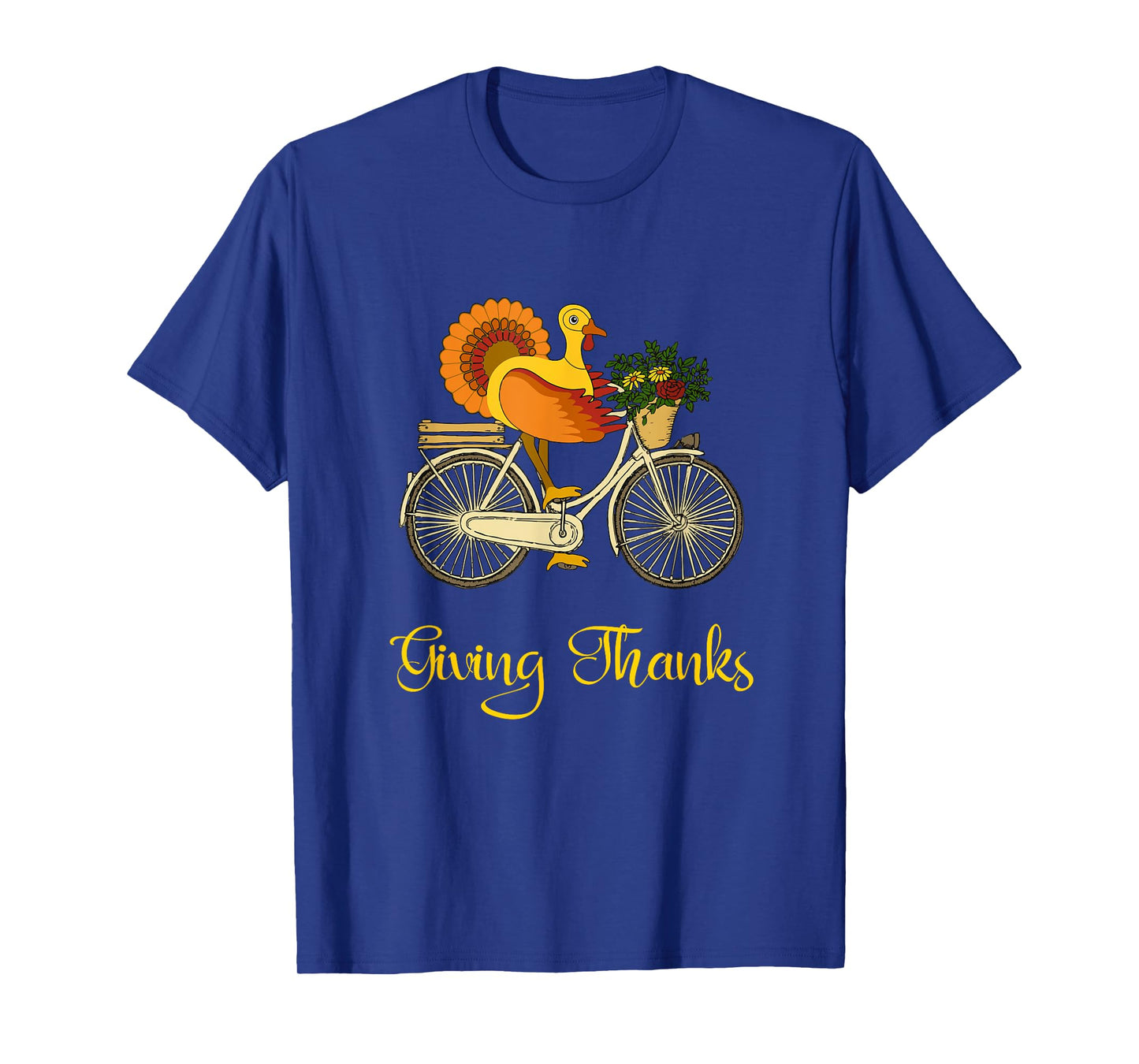 Giving Thanks Vintage Thanksgiving Turkey Riding Bicycle T-Shirt